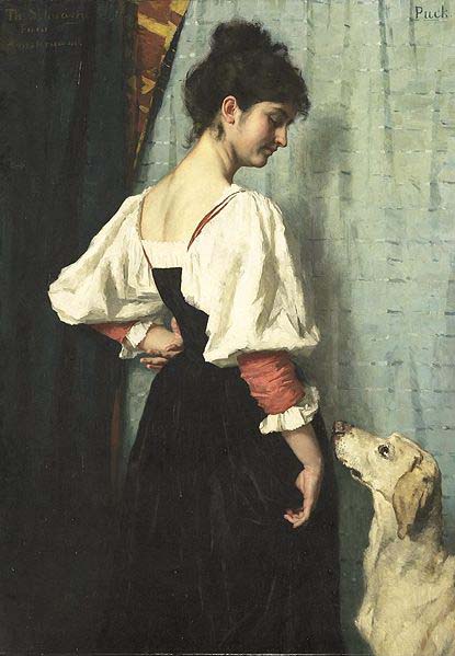 Young Italian woman with a dog called Puck.